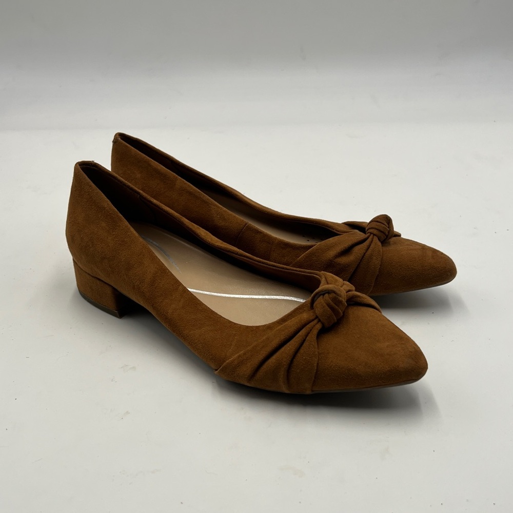Easy Spirit Brown Suede Flats Size 6.5 | Comfort Work Slip-On Bow Ballet Shoes